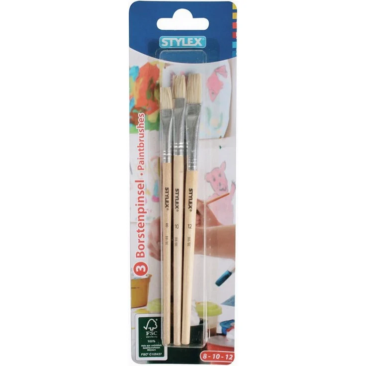 Stylex Schreibwaren Malpinsel Set, 3 Borstenpinsel in Größe 8, 10, 12 – Bild 1