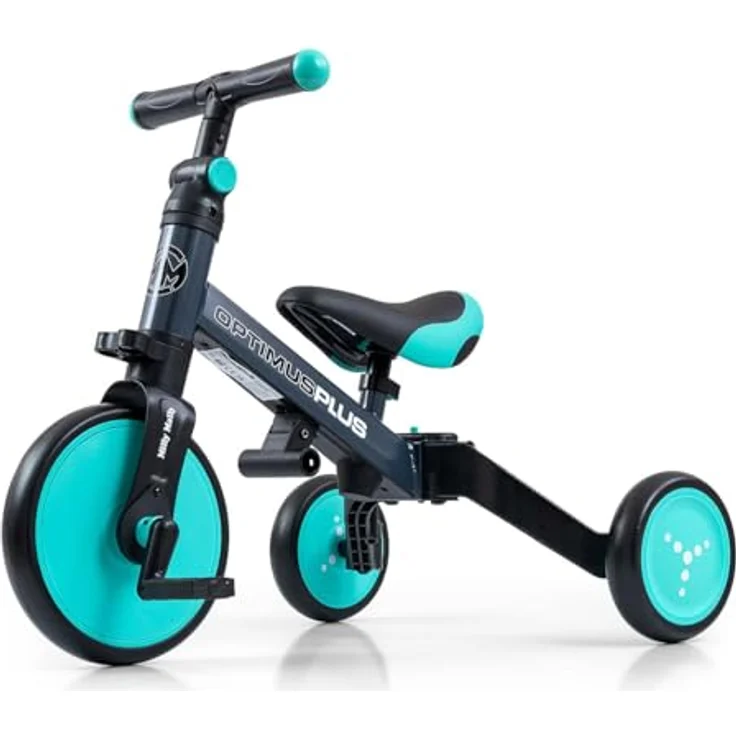 Milly Mally 4-in-1-Dreirad Optimus Plus Blue Mint mit Elterngriff und verstellbarem Lenker – Bild 3