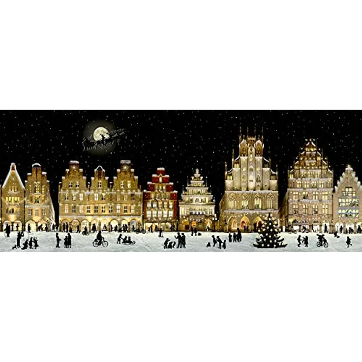 COPPENRATH DIE SPIEGELBURG Adventskalender Weihnachtliches Stadtpanorama, dekorativer Wandkalender mit Glitter und Schleifenband