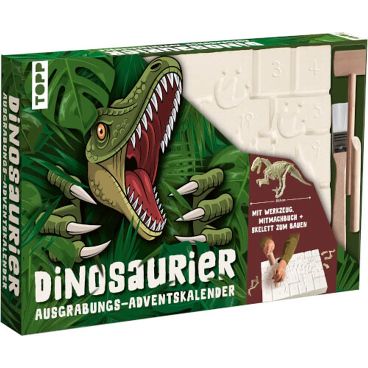 Frech Dinosaurier - Der Ausgrabungs-Adventskalender, 24 coole Überraschungen, Mitmachbuch und Werkzeugset