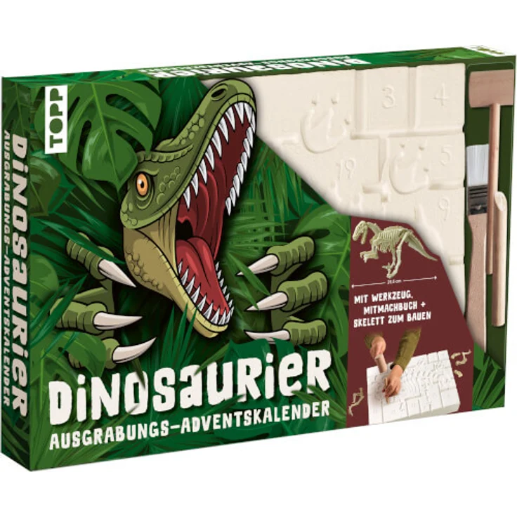 Frech Dinosaurier - Der Ausgrabungs-Adventskalender, 24 coole Überraschungen, Mitmachbuch und Werkzeugset – Bild 1