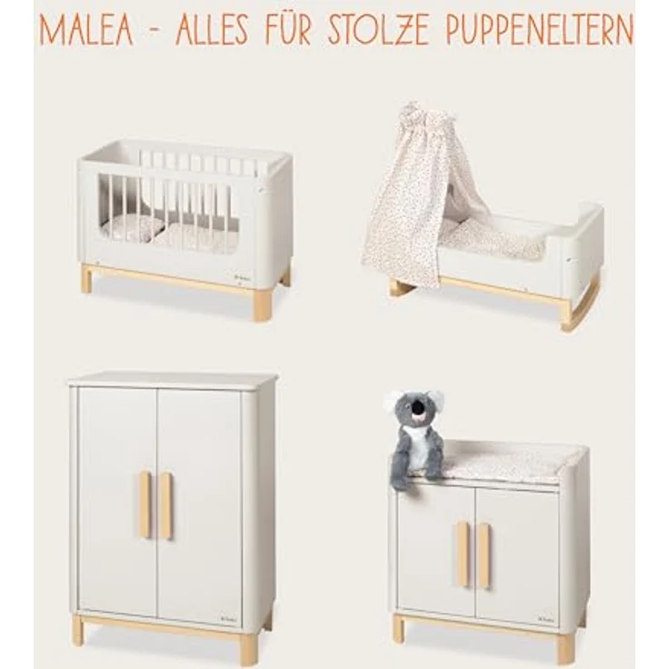 Pinolino Puppenschrank Malea, 4-tlg. mit 1 Einlegeboden, 1 Kleiderstange inkl. 3 Kleiderbügel, Beige – Bild 5