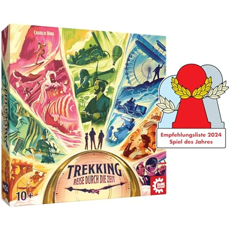 Game Factory 646098 Trekking, Reise durch die Zeit, Gesellschaftsspiel für 1-4 Spieler, ab 10 Jahren, Brettspiel, Familienspiel, mit 108 liebevoll illustrierten Geschichtskarten