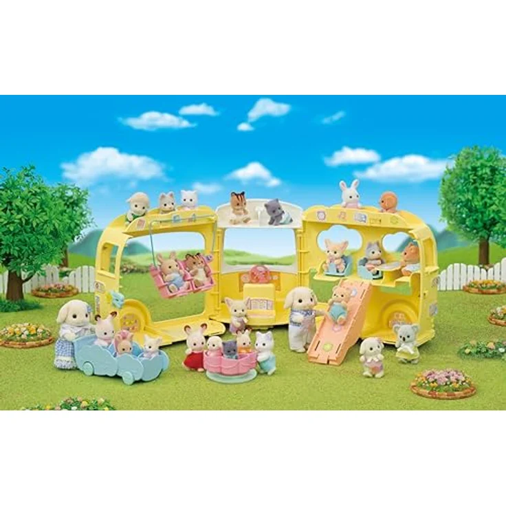 Sylvanian Families Erlebniskindergarten Bus Regenbogen (5744), 3stöckiger Spielzeug-Bus für bis zu 28 Figuren mit großem Spielplatz – Bild 4