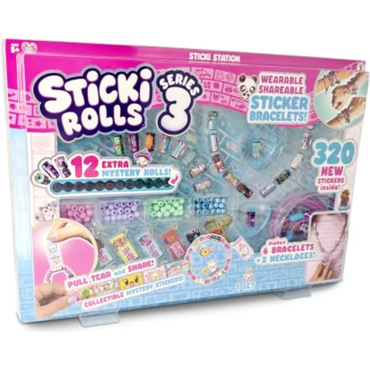 Merkloos Sticki Rolls Sticki Station, Bastelset mit 144 bunten Perlen, 12 Mystery-Rolls und 320 Serie 3 Stickern – Bild 2