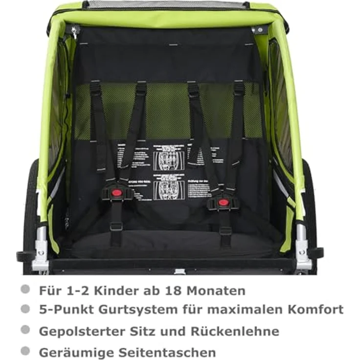 TIGGO Fahrradkinderanhänger Tiggo VS Kinderanhänger Fahrradanhänger für 1 oder 2 Kinder, Stahlrahmen, UV-Schutz, Sicherheitsgurtsystem, 20-Zoll-Räder – Bild 4