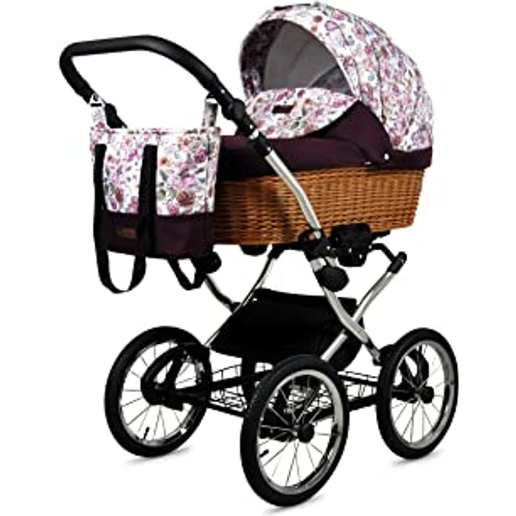 Babylux BabyLux ALU 2in1 Kinderwagen für Kleinkinder – Maroon Flowers Silver Frame, 59x105x125cm, Max. 15kg, verstellbare Kufe und Rückenlehne, Fünf-Punkt-Sicherheitsgurte, inkl. Zubehör – Bild 2