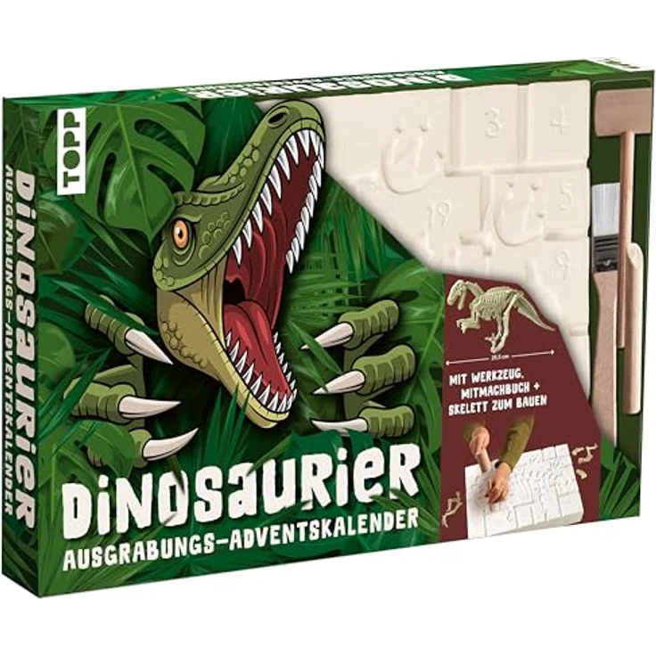 Frech Dinosaurier - Der Ausgrabungs-Adventskalender, 24 coole Überraschungen, Mitmachbuch und Werkzeugset – Bild 2
