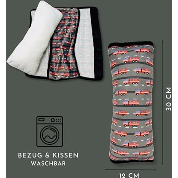 HECKBO Auto Schlafkissen für Kinder, Gurtpolster mit Feuerwehr, Polizei und Traktor Motiven, maschinenwaschbar, ergonomisch, farbenfrohes Design für Reisen und Sitzerhöhung – Bild 2