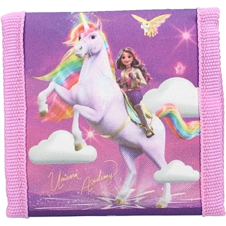 Vadobag Unicorn Academy Geldbörse, lila Kinderportemonnaie mit Klettverschluss, 2 Fächer