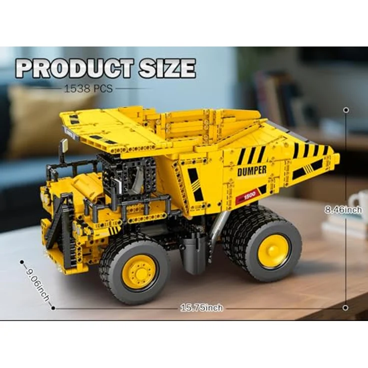 Reobrix Technik Dumper Bausteine 22025, Bergbau Muldenkipper mit hydraulischem Arm und Bluetooth-Fernsteuerung, 1.538 Teile – Bild 5
