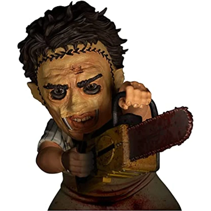 Mezco Toys MDS Leatherface, 15 cm Sammelfigur aus "Texas Chainsaw Massacre", mit Kettensäge und Hammer, Golden – Bild 2