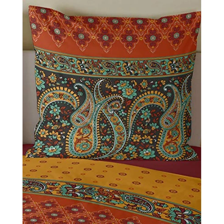 CASATEX Fein-Biber Bettwäsche Murillo 155 cm x 220 cm Terra kuschelig weiches Bettwäsche-Set mit Paisleys und Ornamenten in aktuellen Gewürzfarben – Bild 3