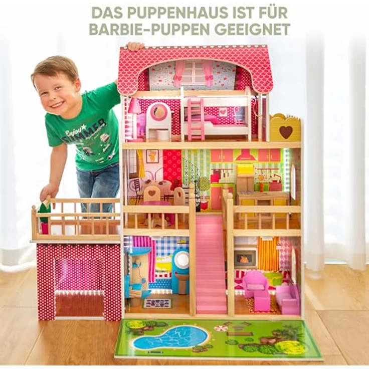 Kinderplay Dolls & Strollers Puppenhaus Puppenhaus Holz Gross, Puppenvilla - Barbie Traumvilla – Bild 4