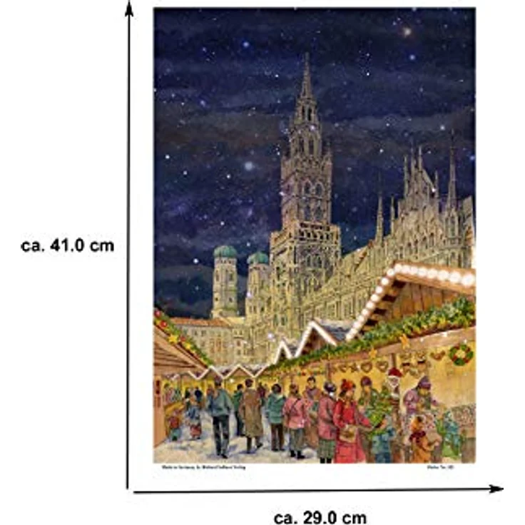 Richard Sellmer Verlag Adventskalender "München Rathaus", nostalgischer Weihnachtskalender aus Papier mit 24 Bildern und Glitzer, ca. 26,5 x 35,5 cm, Made in Germany – Bild 5