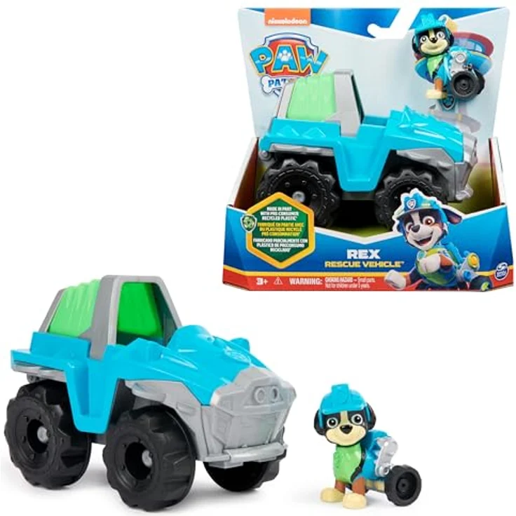 Spin Master Paw Patrol Sust. Basic Vehicle Rex, Spielzeug-Auto aus recyceltem Material mit Rex-Figur, ca. 7 cm – Bild 5