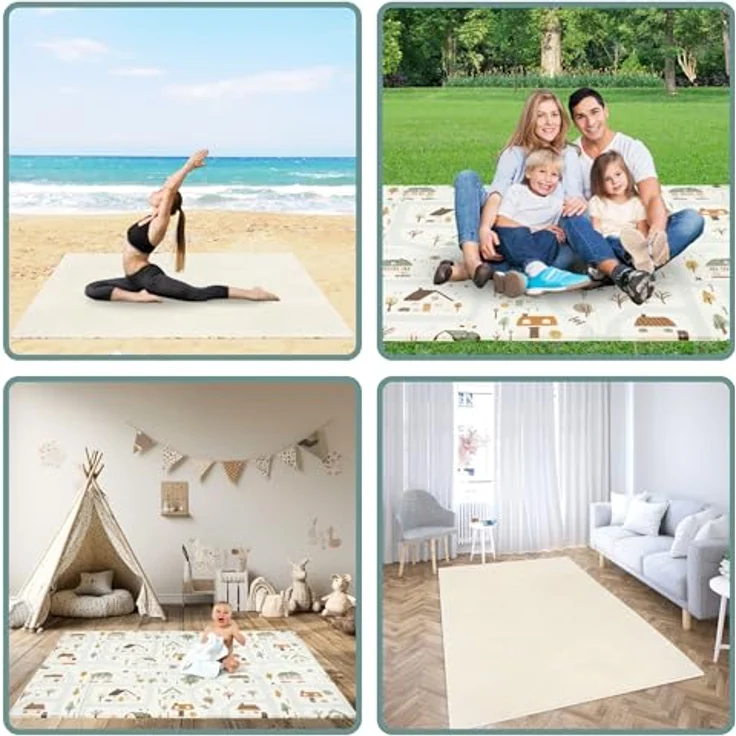 Mamabrum Baby Krabbel Matte, 200 x 180 x 1.0 cm, ungiftige Wasserdichte Schaumstoffspielmatte, rutschfest, faltbar und tragbar – Bild 3