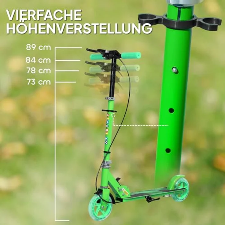 AIYAPLAY Roller Kinder Klappbar Kinderroller mit Verstellbarer Lenkerhöhe, 2 Leuchtenden Räder, Handbremse & Hinterradbremse Tretroller Scooter für 3-8 Jahre Kinder Grün – Bild 3