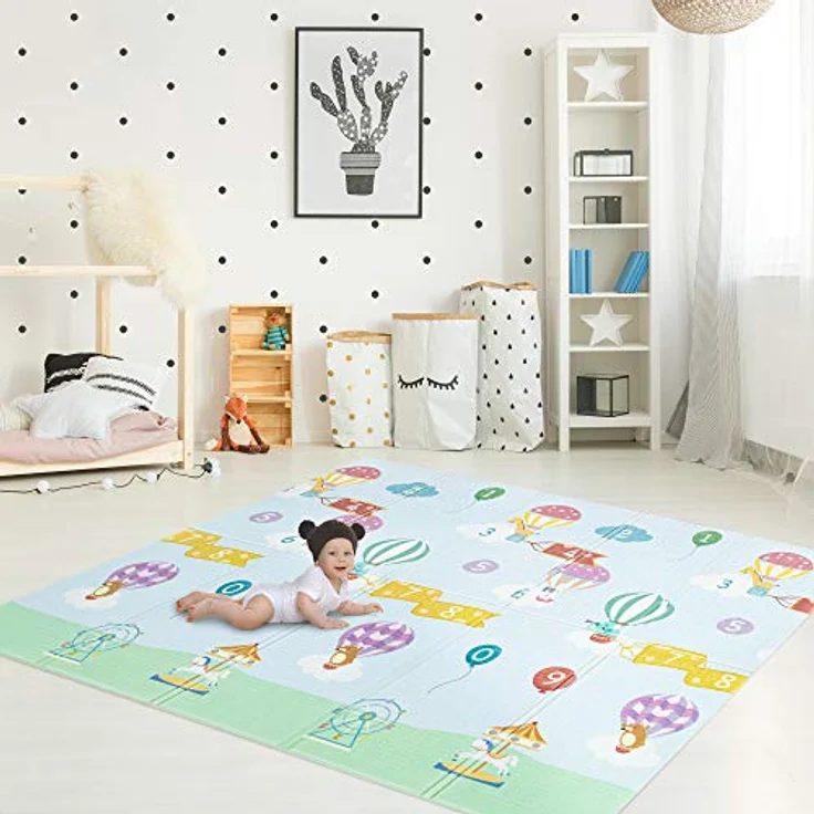 Teamson Kids Fantasy Fields Heißluftballons, Doppelseitige Baby Spielmatte 1.97m x 1.54m mit Schaumstoffpolsterung und Reißverschlusstasche – Bild 2