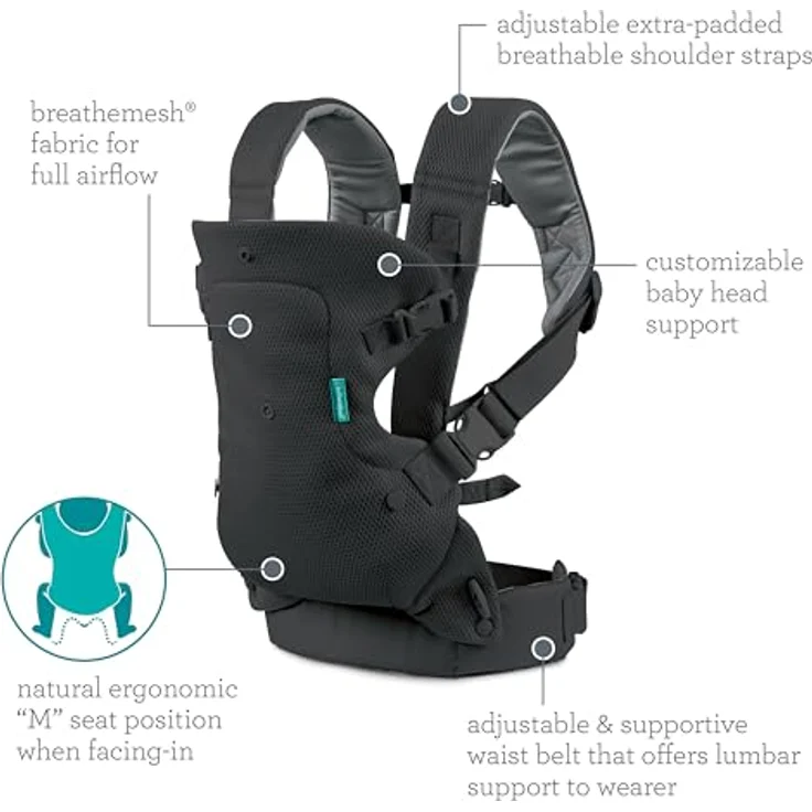 Infantino BKids Babytrage Flip Advanced, Bauch- und Rückentrage mit 4 Positionen, schwarz, für Babys von 3,6 bis 14,5 kg – Bild 6