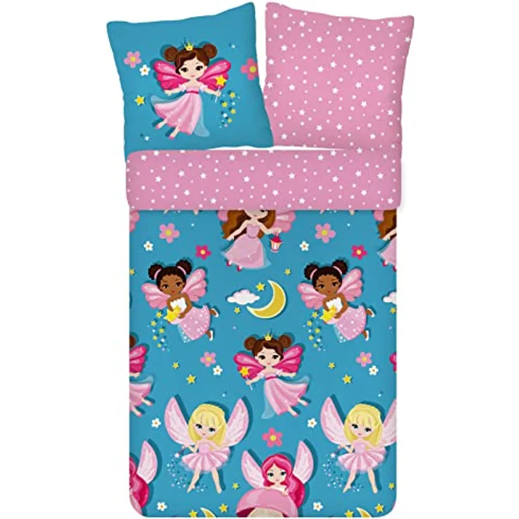 ESPiCO Bettwäsche Trendy Bedding Fee Zauberei Magie Zauberstab Engel Krone Sternchen Magic Renforcé, 135x200 cm, rosa