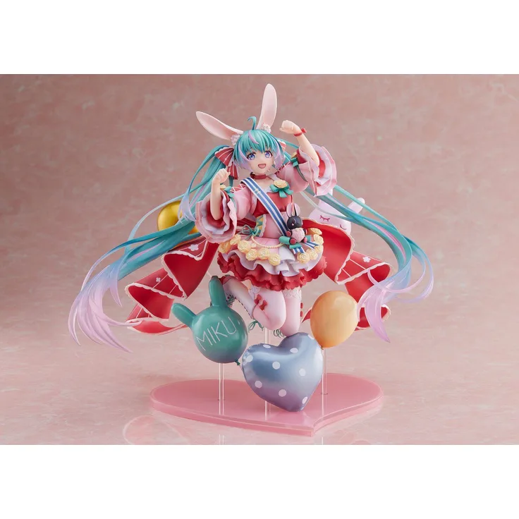 Spiritale Miku Hatsune PVC Statue 1/7 Birthday 2021 (Pretty Rabbit Ver.), 21 cm, mit Blumen, Bändern und Hasenohren