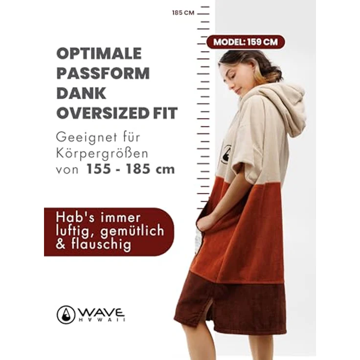 Wave Hawaii Badeponcho Campeche, Velours Poncho mit saugfähigem Frottee, warme Kapuze und große Fronttasche – Bild 2