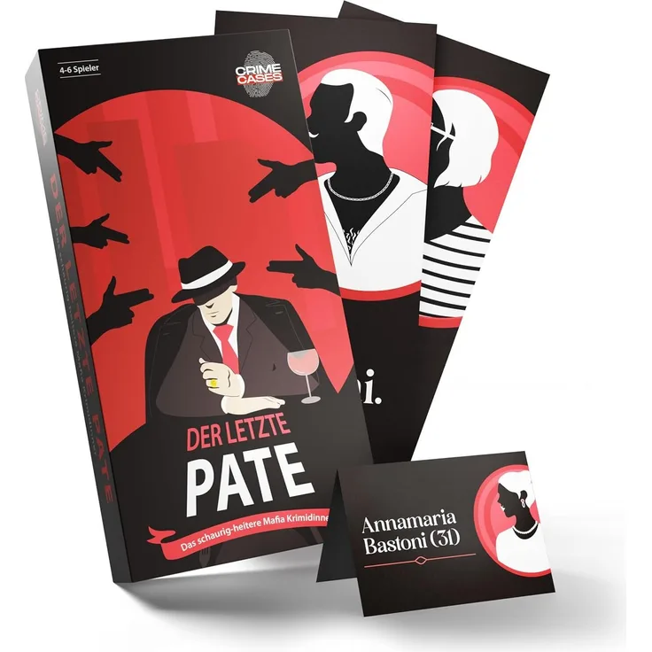 CRIMECASES Krimidinner Der letzte Pate, interaktives Mafia-Spiel für 4-6 Spieler, inklusive Rezeptvorschlägen und passender Playlist, geeignet ab 14 Jahren