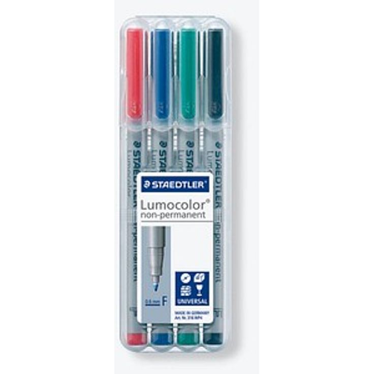 STAEDTLER Lumocolor Folienstifte-Set, 4 St. farbsortiert, non-permanent, fein, wasserlöslich, lichtbeständig