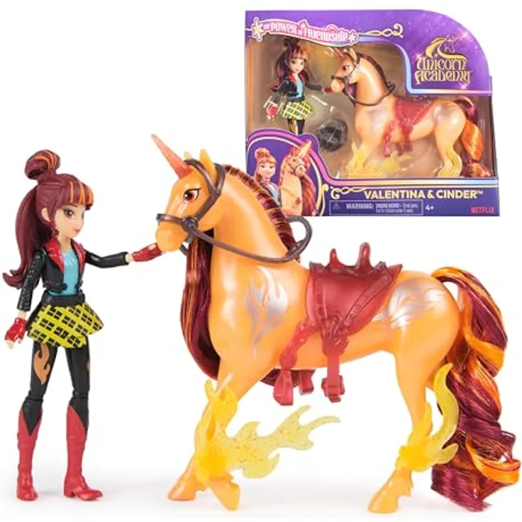 AMIGO Unicorn Academy Valentina & Cinder, Sammelfiguren-Set mit Einhorn und 7 Bewegungspunkten, 11 cm und 13 cm groß, ab 3 Jahren