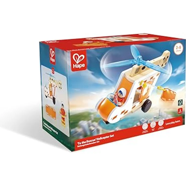 Hape Rescue Helicopter, Spielset mit 1 Figur, Hubschrauber mit öffnenden Türen und beweglichem Piloten, für Kinder ab 24 Monaten – Bild 12