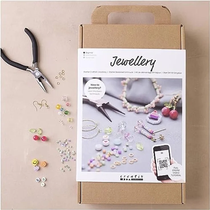 creativ company Kreativset Starter Set Schmuck, Bastelset für Anfänger mit Figurenperlen, Gummiband und Anleitungen für Ohrringe und Armbänder – Bild 2