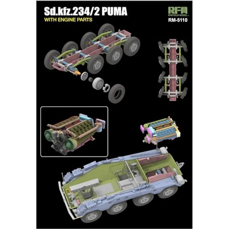 Rye Field Model Sd.kfz 234/2 Puma, hochwertiges Modellfahrzeug mit Motorenteilen und detailgetreuer Nachbildung – Bild 4
