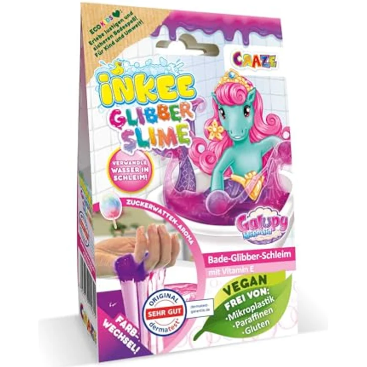 INKEE Bath Slime Galupy Mermaid, neon-pinkes Bade-Glibber Schleim mit Vitamin E und Zuckerwatte-Aroma, 100g Schleimpulver – Bild 1