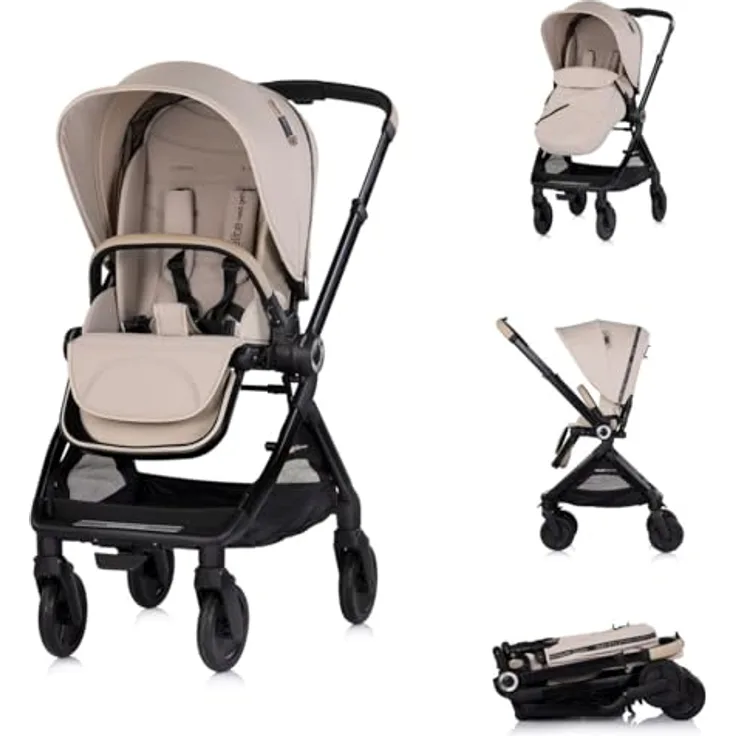 Chipolino Kombikinderwagen Elite 2 in 1 next GEN, klappbar mit Fußsack und Moskitonetz, beige, für Kinder ab Geburt bis 48 Monate