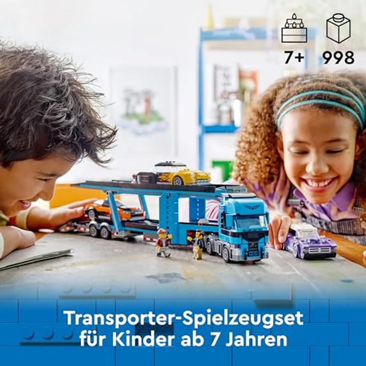 LEGO City Autotransporter mit Sportwagen, Set mit 4 Spielzeugautos für Jungen und Mädchen ab 7 Jahren, Weihnachts- oder Geburtstagsgeschenk, 4 Minifiguren für Rollenspiele 60408 – Bild 2