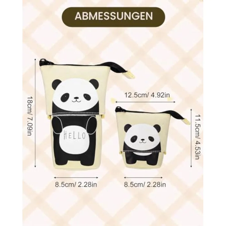 Xespis Federmäppchen Reißverschluss, Teleskopisch mit hochwertigem Canvas, niedliches Panda-Design, multifunktional als Stifthalter und Künstlertasche – Bild 2