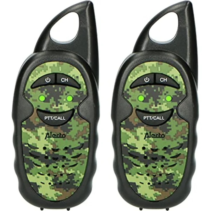 Alecto FR-05 Walkie Talkie für Kinder - Kinder Funkgeräte - 3 Kilometer Reichweite - 3 Kanäle - 2 Funkgeräte - Bis zu 35 Stunden Standby - Camouflage