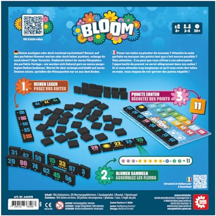 Game Factory 646078 Bloom, Legespiel mit Zahlen, Familienspiel ab 8 Jahren, für 2-5 Spieler, Gesellschaftsspiel, Brettspiel – Bild 3