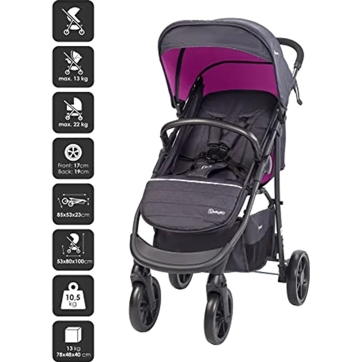 BabyGo Style 3in1 Kinder-Buggy mit Babywanne, Sportsitz und Autoschale, flexiblen Schwenkrädern und verstellbarem Sitz, Schwarz – Bild 2