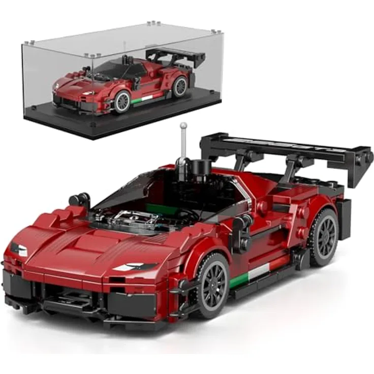 Mould King 27087 Technik Speed Champion Rennwagen F296 GT3, Klemmbausteine Set mit 416 Teilen und Acryl Vitrine für Jugendliche und Erwachsene