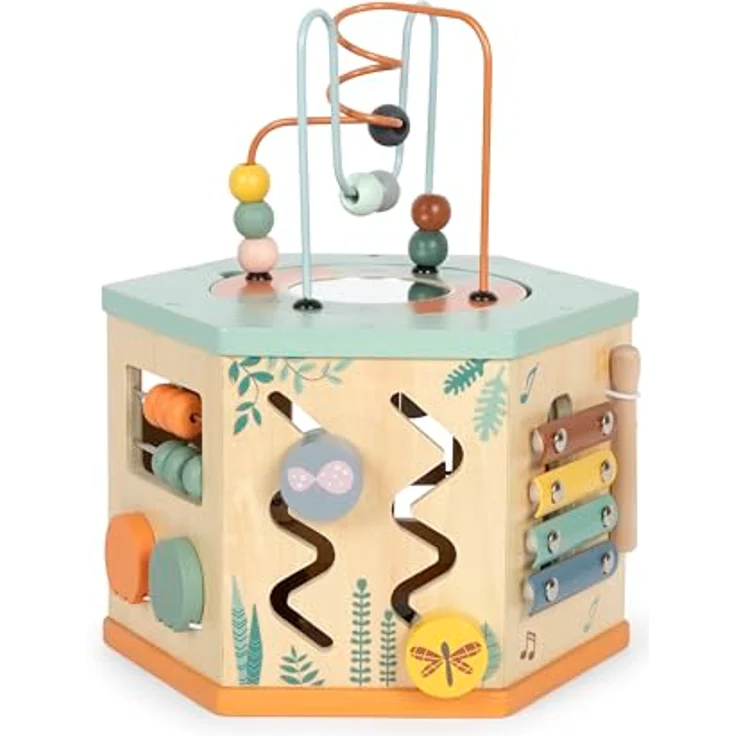 Small Foot Labyrinth Motorikwürfel „Safari“ aus Holz, Motorikspielzeug mit 7 Seiten, Lernspielzeug für Kinder ab 1 Jahr, 12641 – Bild 5