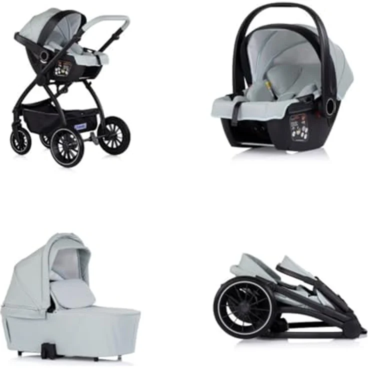 Chipolino Kombikinderwagen Prestige 3 in 1, Matcha, mit Babywanne, Rucksack und i-Size Babyschale, leichtes Aluminiumgestell, verstellbare Sitzschale, UPF 50+ Sonnenschutz – Bild 5