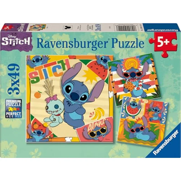 Ravensburger Kinderpuzzle - 12004114 Disney Stitch - Puzzle für Kinder ab 5 Jahren, mit 3x49 Teilen - bunte Puzzlemotive, extradickes Material, inkl. Mini-Poster – Bild 1