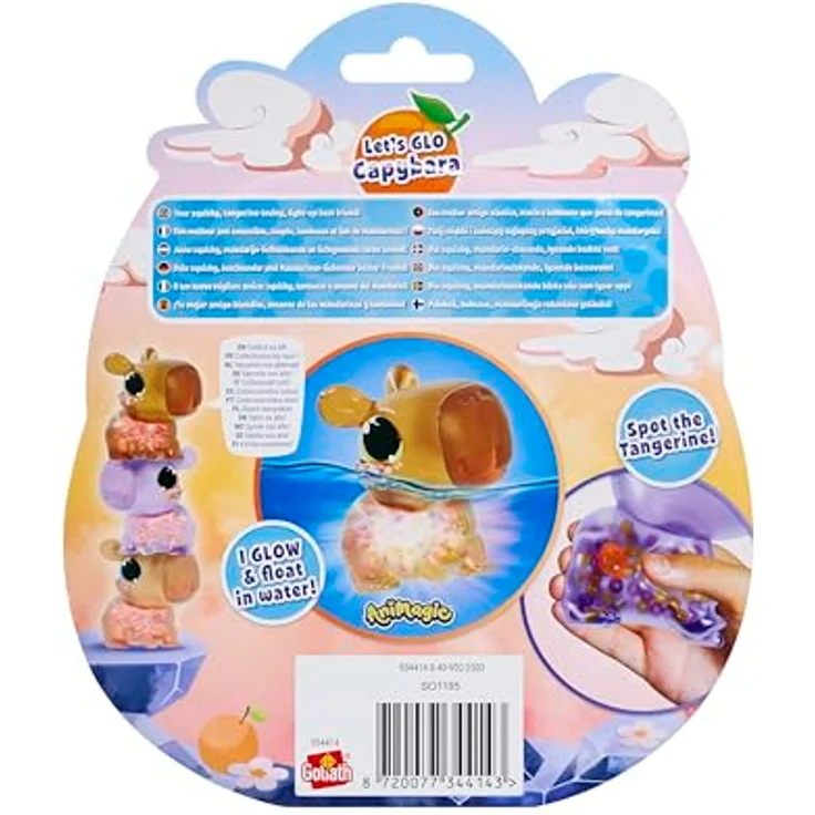 Animagic Let’s Glo Capybara LILA, Kuscheltier Wasserschwein für Kinder ab 4 Jahren, schwimmendes, leuchtendes und sensorisches Spielzeug mit versteckter Mandarine – Bild 4