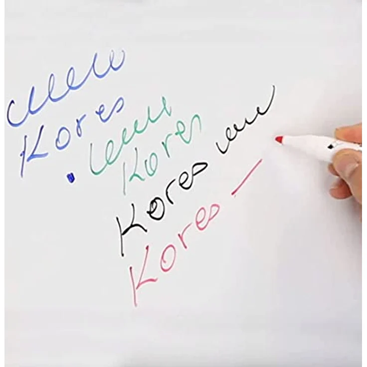 KORES Whiteboard Marker M20865, 5er Set mit 3-5mm Keilspitze, schwarz, blau, rot, grün + magnetischem Schwamm, schnelltrocknend, rückstandslos entfernbar – Bild 5