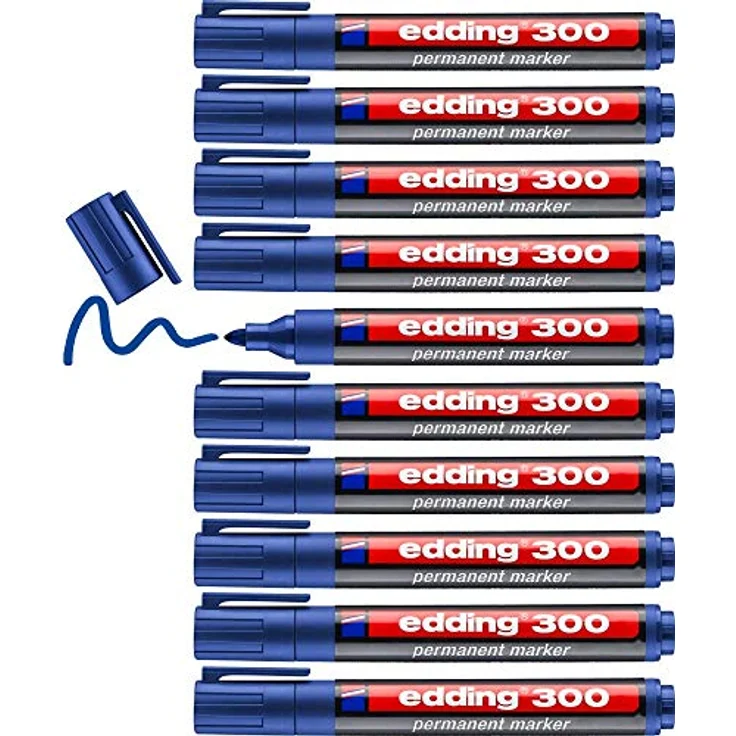 edding 300 Permanentmarker - blau - 10 Stifte - Rundspitze 1,5-3 mm - wasserfest, schnell-trocknend - wischfest - für Karton, Kunststoff, Glas, Holz, Metall, Glas – Bild 1