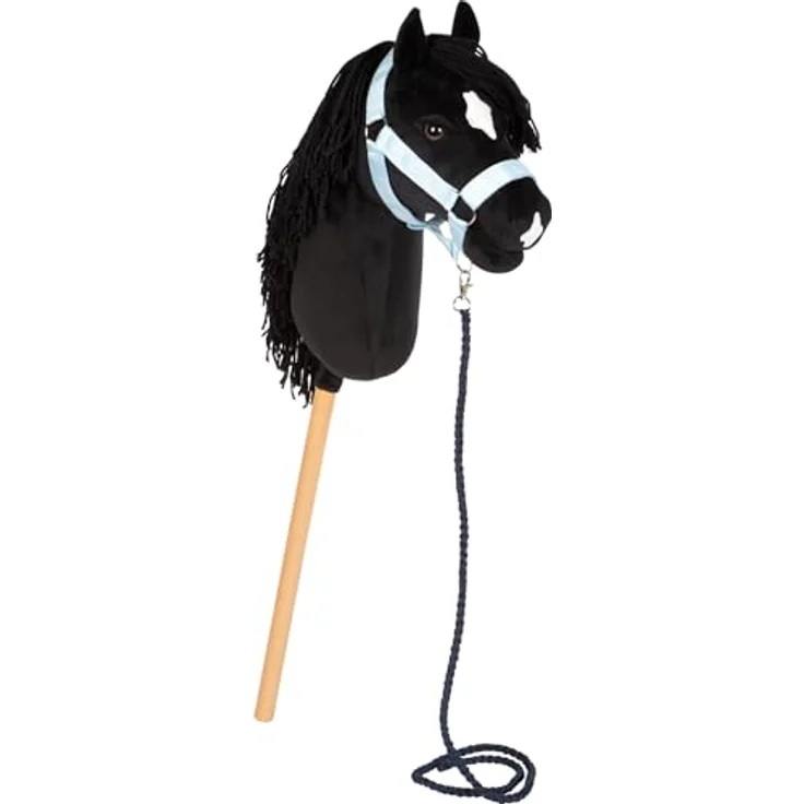 small Foot Hobby Horse „Eddie“, schwarzes Steckenpferd mit abnehmbarem Holzstab, frisierbarer Mähne, Halfter, Trense & Führstrick für Kinder ab 3 Jahren – Bild 2