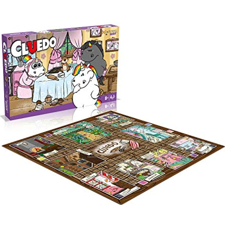 Winning Moves Cluedo Pummeleinhorn Brettspiel, Gesellschaftsspiel mit 6 Spielfiguren und 13 Fragezeichenkarten – Bild 2