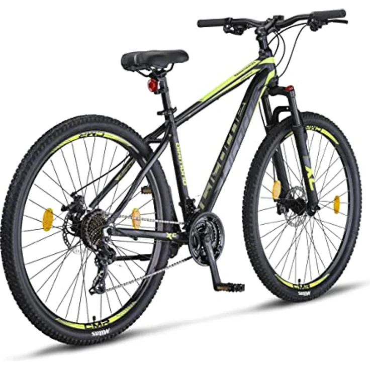 Licorne Bike Diamond Premium Mountainbike Aluminium, Fahrrad für Jungen, Mädchen, Herren und Damen - 21 Gang-Schaltung - Scheibenbremse Herrenrad – einstellbare Vordergabel (27.5, Schwarz-Lime) – Bild 4